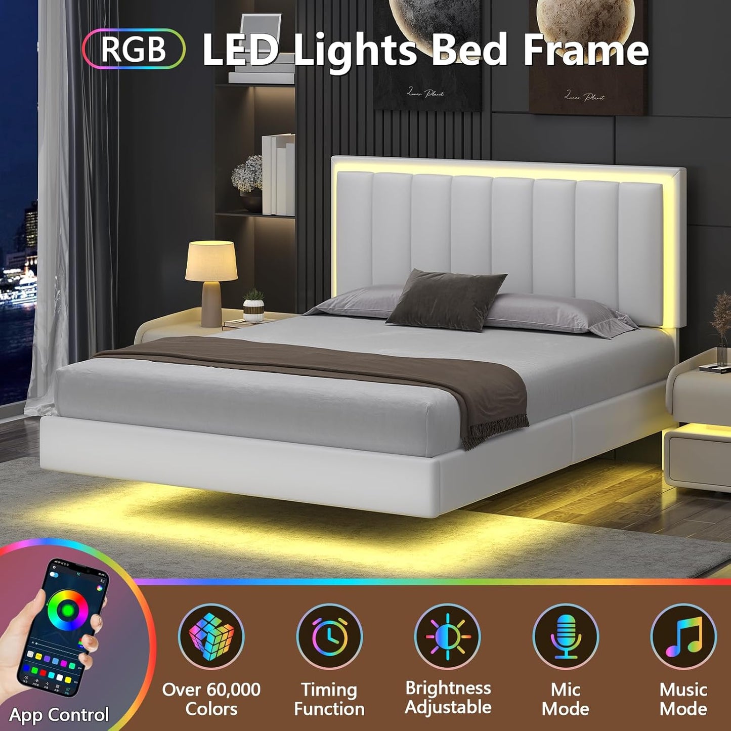 Elevated Floating LED Bed Frame