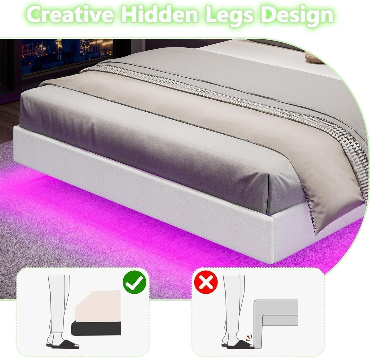 Elevated Floating LED Bed Frame