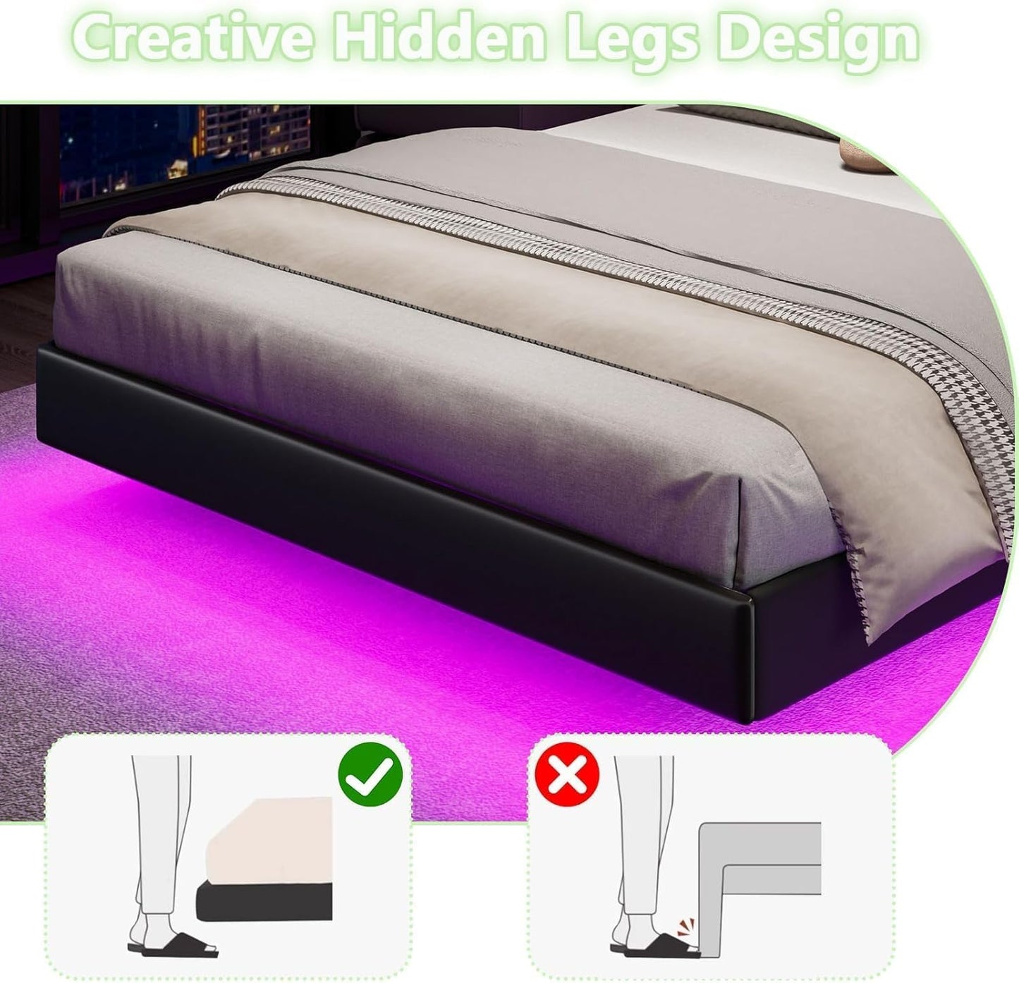 Elevated Floating LED Bed Frame